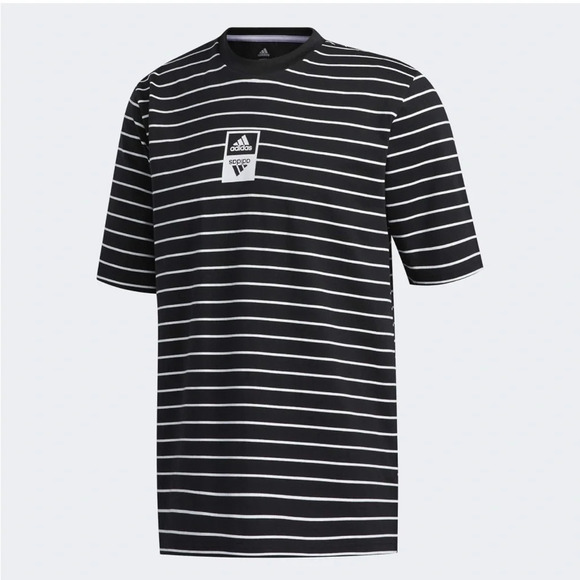 Adidas Training T-shirt in Black and White Stripe Medium - Picture 1 of 8